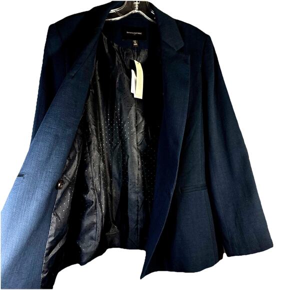 NWT BANANA REPUBLIC Womens 12P Blazer Cotton Navy Textured Stretch Preppy School - Picture 2 of 7